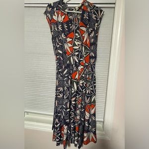 Tory Burch Navy, Red & Cream Geometric Midi Dress